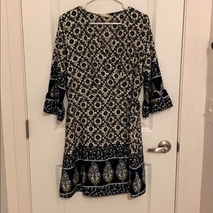 Blue Paisley-patterned Wrap Dress